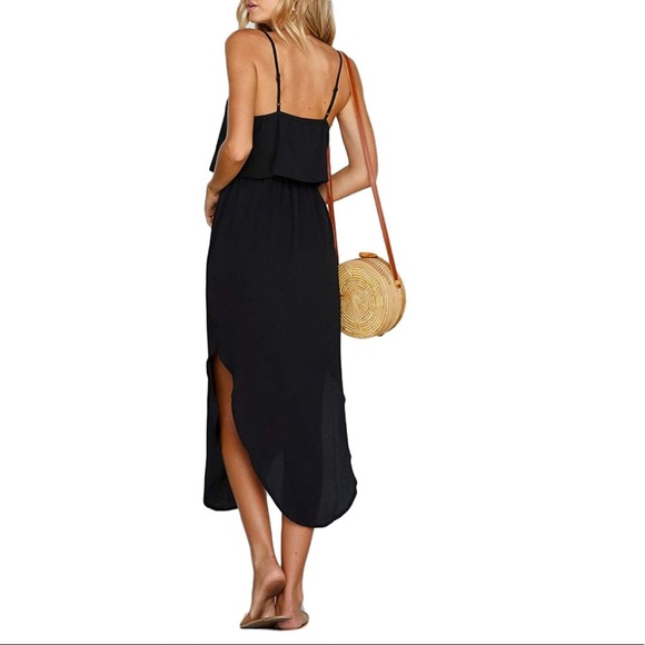 Black Casual Dress Adjustable Strappy Split - Picture 4 of 6